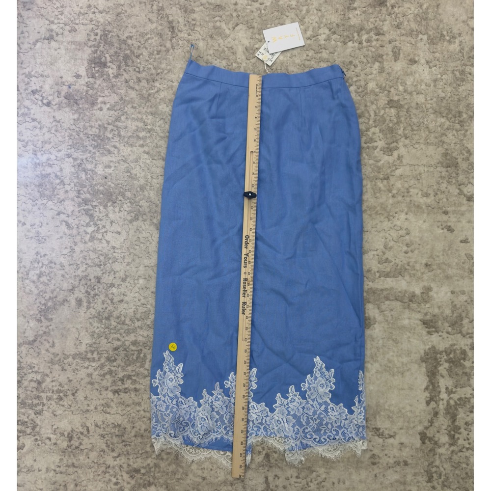 WAYF Womens Blue Lace Trim Maxi Skirt Elastic Waist Split Size M - Picture 3 of 5